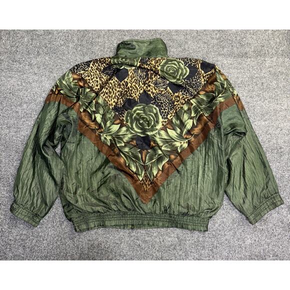 VTG 80’s 90’s Argee Sports Leopard Print Rose Green Windbreaker Bomber Jacket - Picture 6 of 6